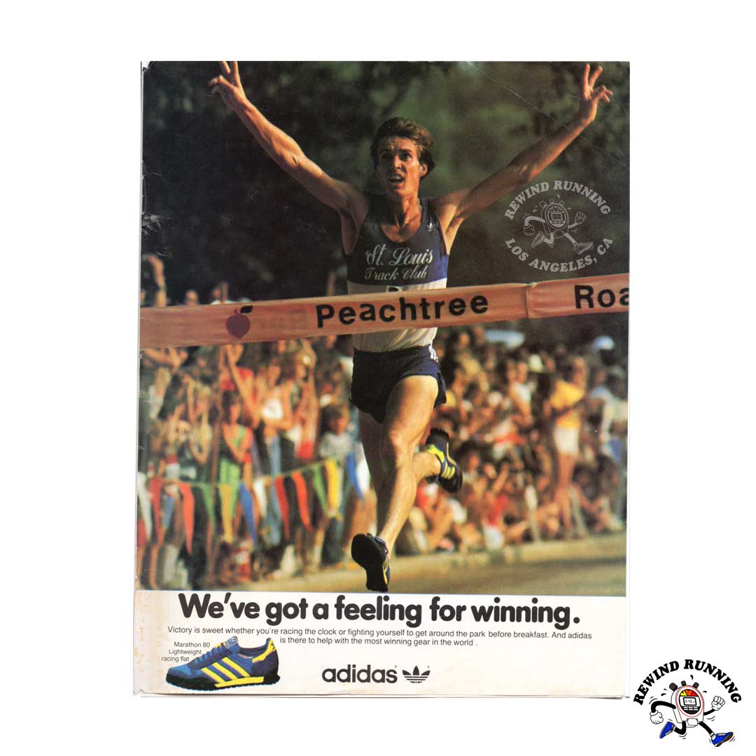 Nike Eagle and adidas Marathon 80 distressed vintage sneaker running shoes ad from 1980