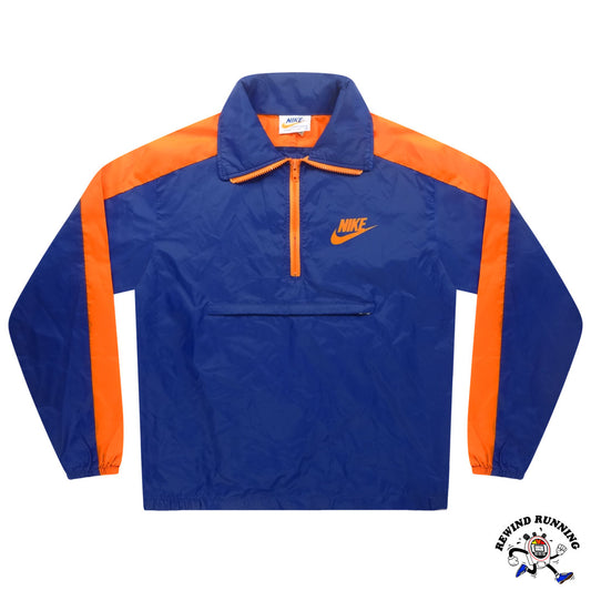 Nike Vintage Men's S 'Orange Tag' Blue and Orange Windbreaker 70s 80s Zip Pullover Track Jacket