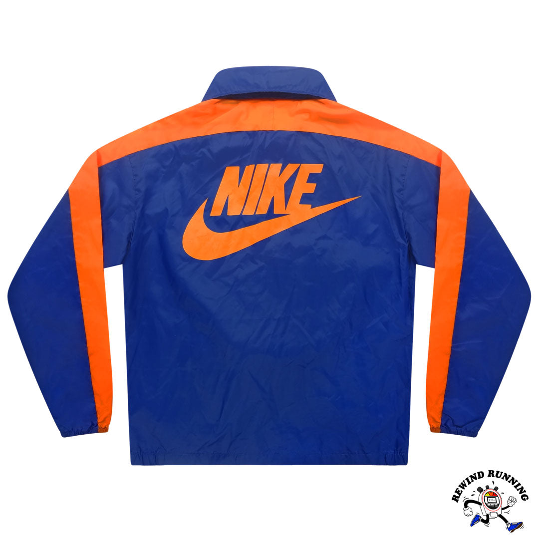 Nike Vintage Men's S 'Orange Tag' Blue Orange Windbreaker 70s 80s Zip Pullover Track Jacket Back Swoosh Logo