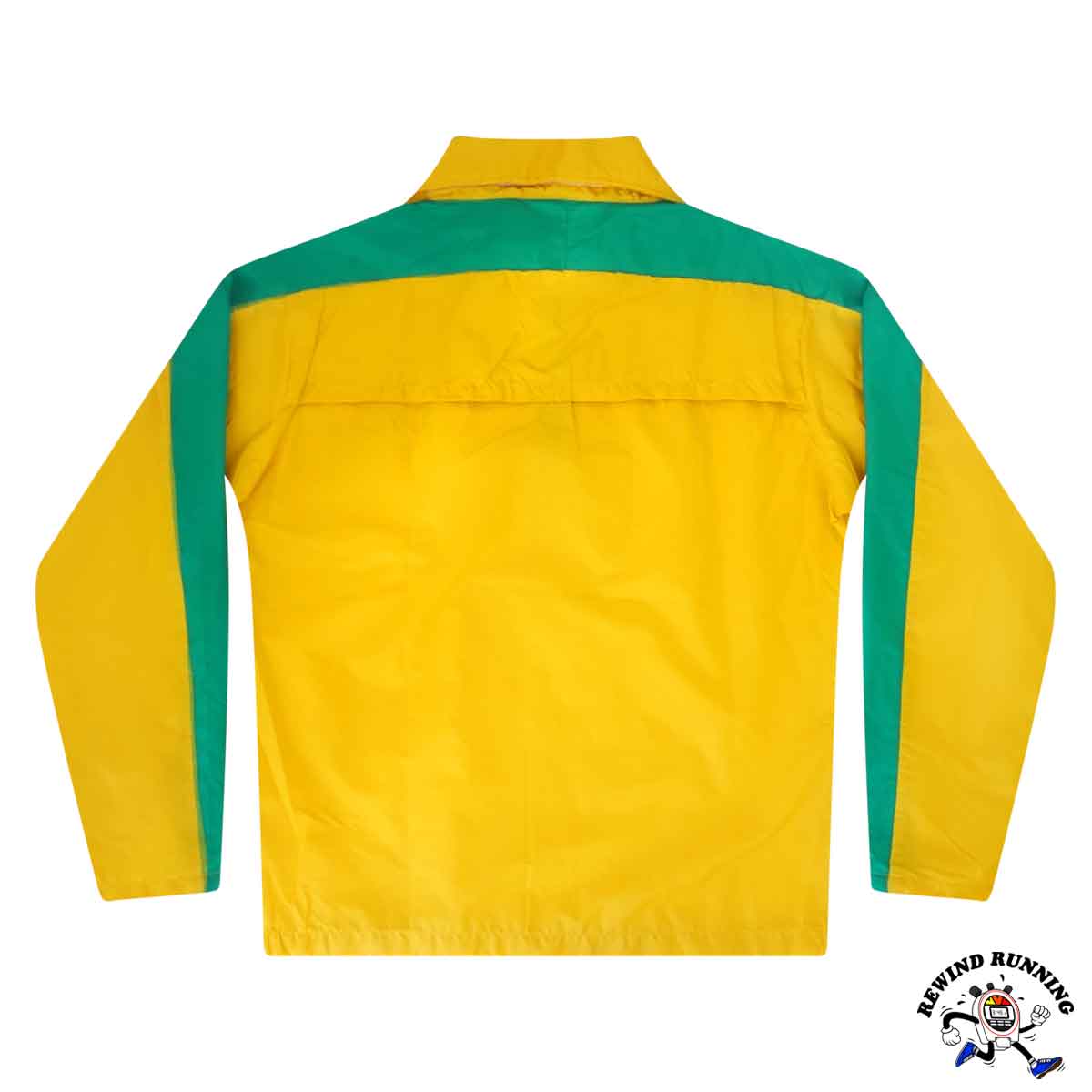 Yellow jacket with green sleeves on a white background