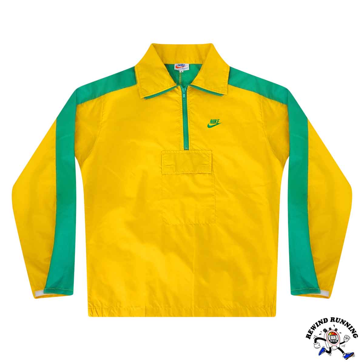Yellow and green jacket with Nike logo on a white background