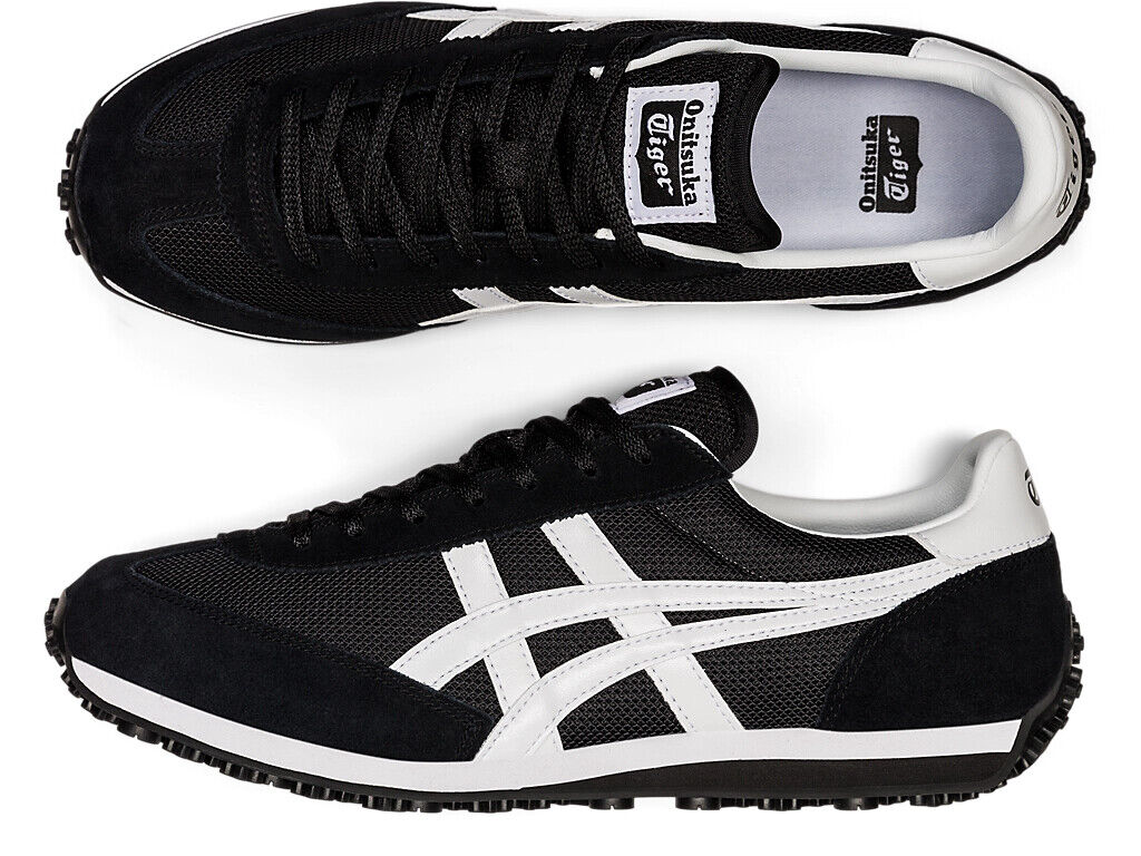 Onitsuka Tiger EDR 78 Black White New Men's Size 10 Retro Sneakers 1183B395-001 aerial and side view