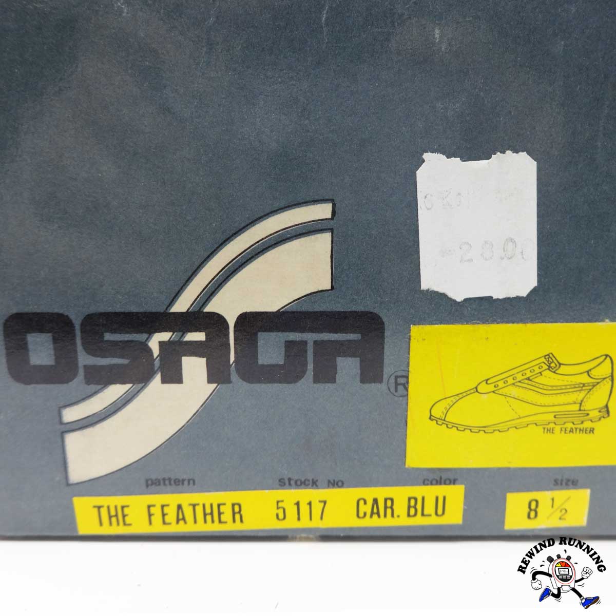 Osaga shoe box label with product details on a gray background