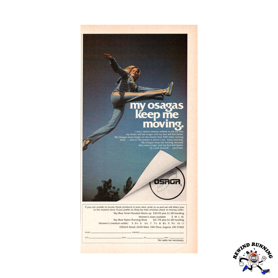 Osaga "Keeps Me Moving" Vintage 1978 Women's Running Shoes Sneakers Print Ad