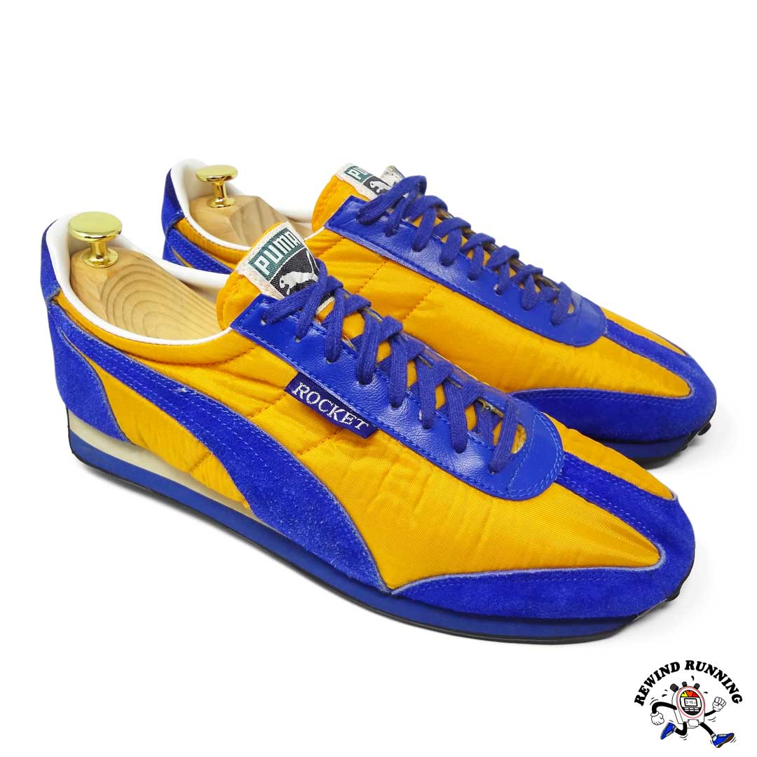 Puma Rocket Vintage 70s 80s Yellow & Blue Running Shoes Sneakers Men's Size 10.5 3/4 view