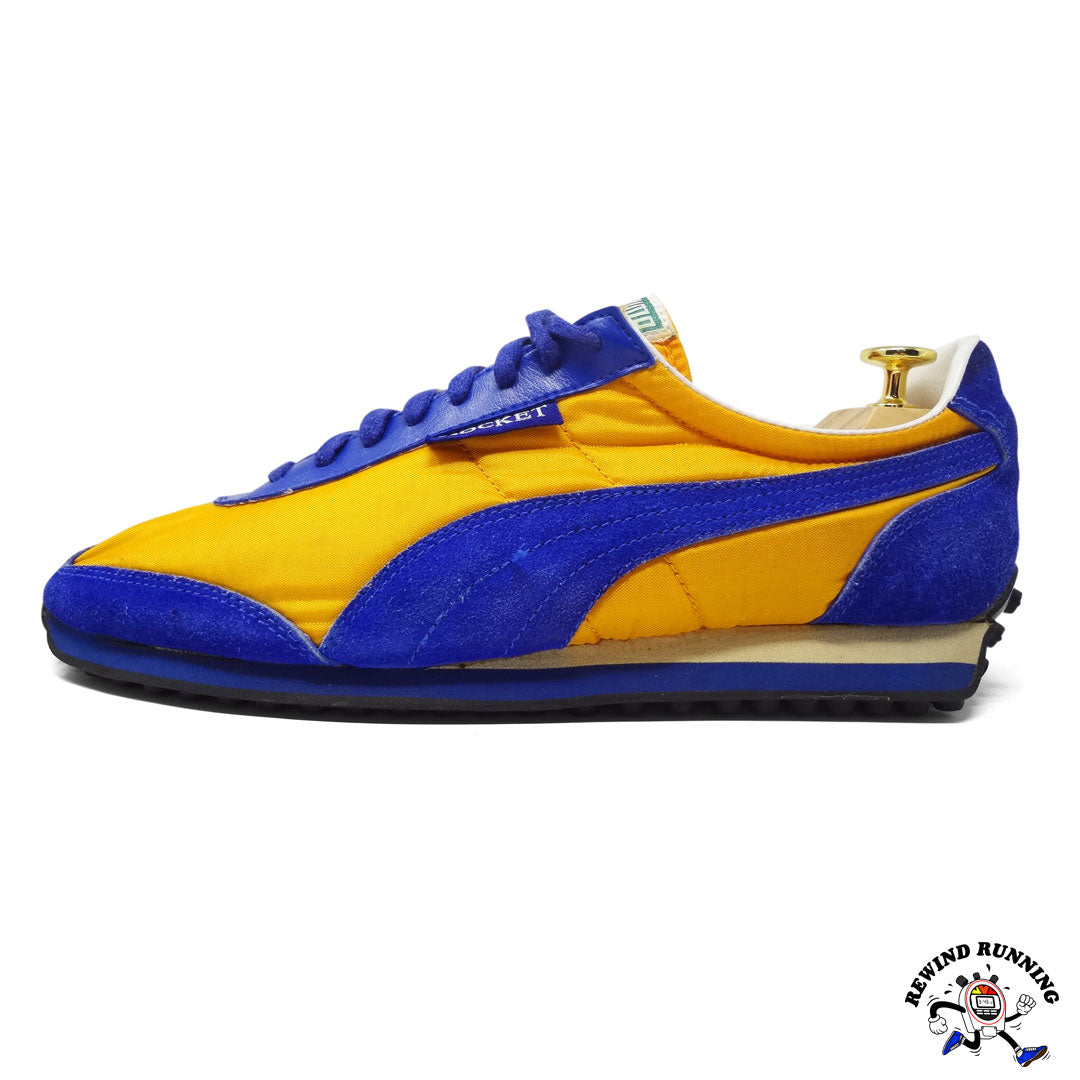 Puma Rocket Vintage 70s 80s Yellow & Blue Running Shoes Sneakers Men's Size 10.5 Side Profile