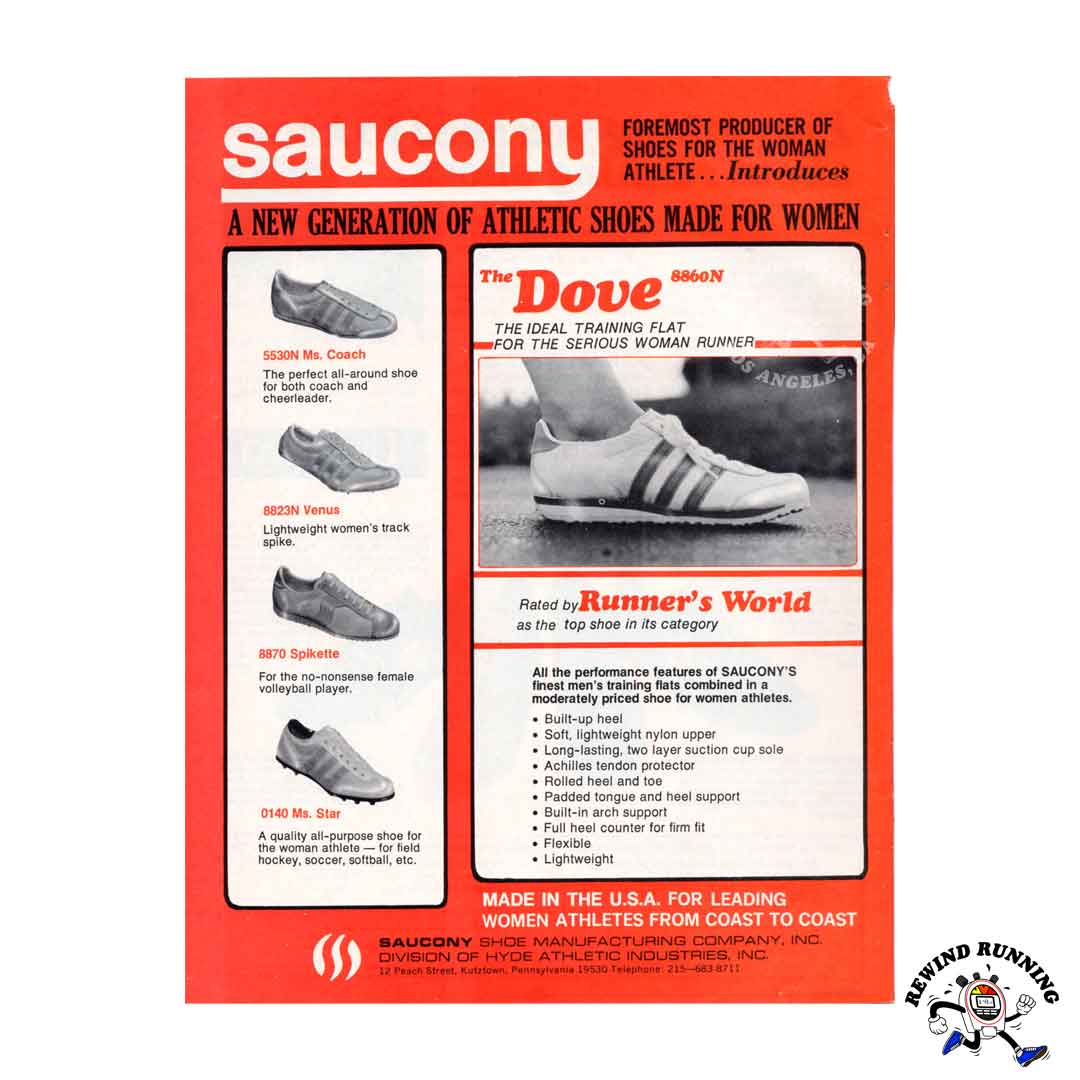 Saucony 1977 The Dove, Ms. Coach, Venus, Spikette, Ms. Star 3 stripe vintage sneaker ad