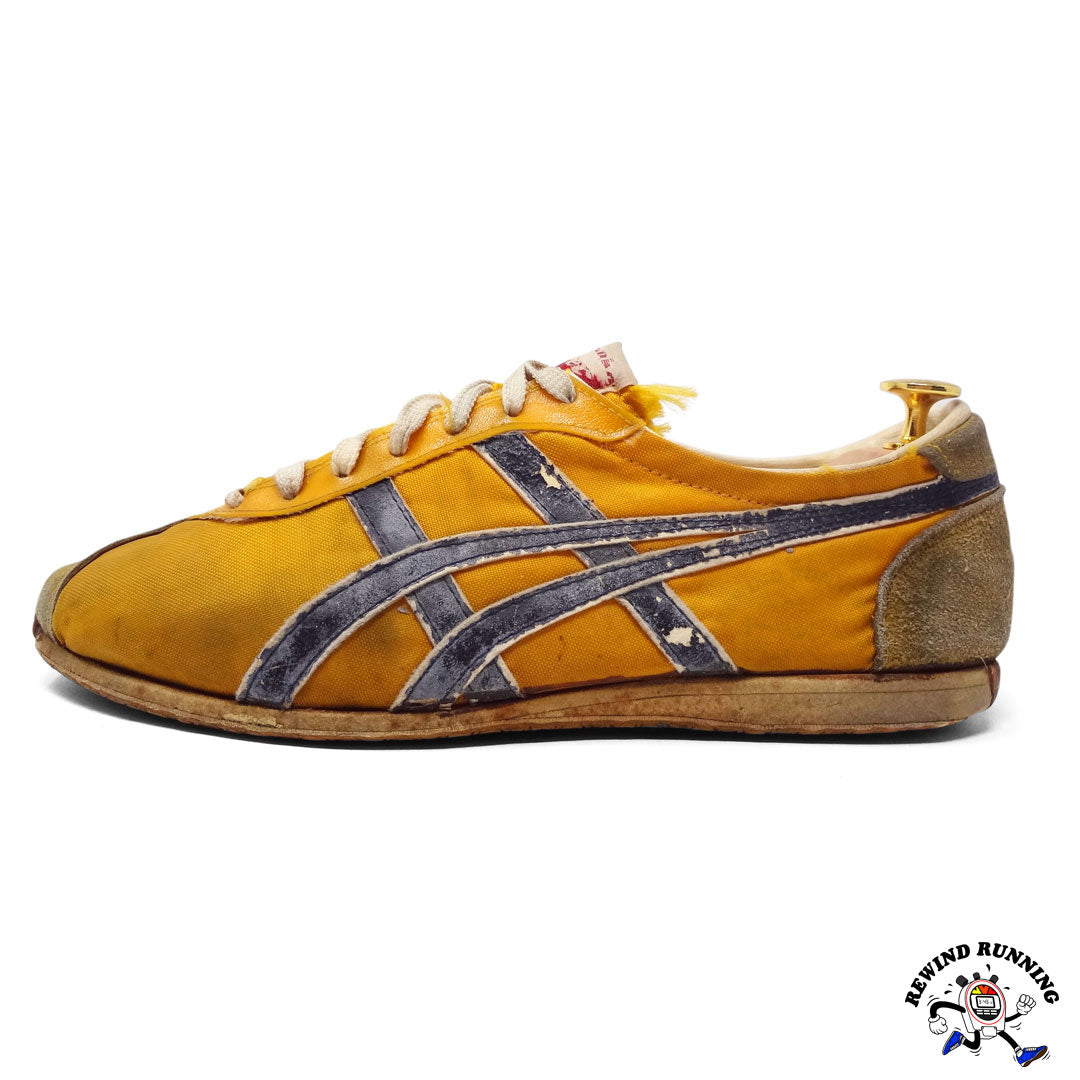 Asics Tiger Jayhawk Black Yellow Vintage Distressed Japan Made Men's Running Shoes Sneakers Side View