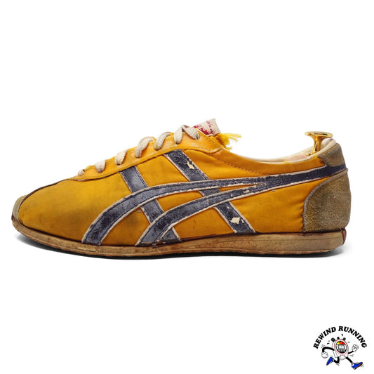 Asics Tiger Jayhawk Black Yellow Vintage Distressed Japan Made Men's Running Shoes Sneakers Side View