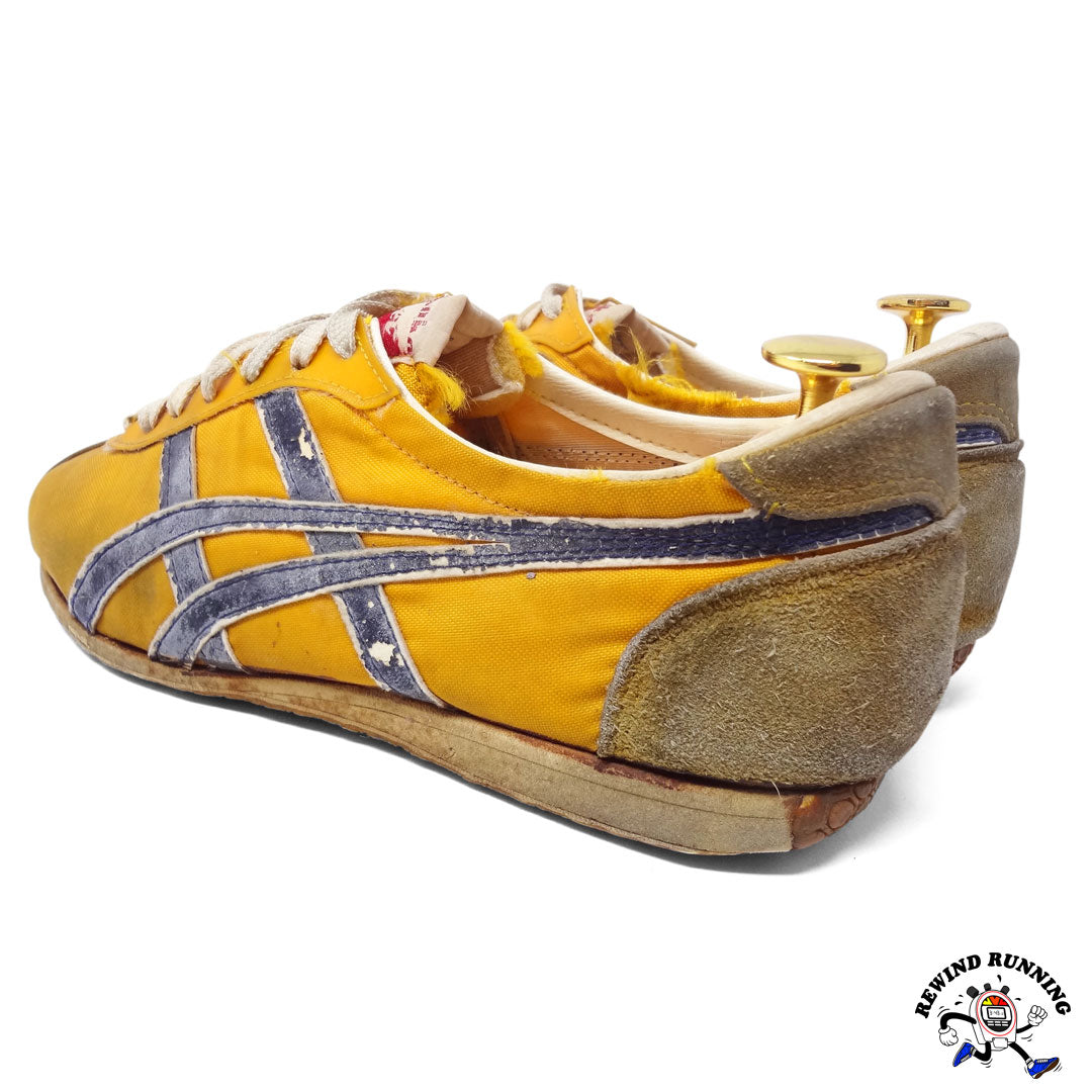 Asics Tiger Jayhawk Black Yellow Vintage Distressed Japan Made Men's Running Shoes Sneakers Rear View