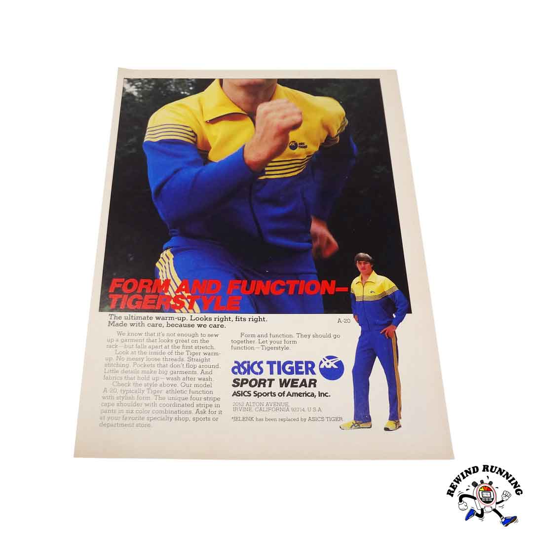 Asics Tiger 'TIGERSTYLE' track suit vintage ad from 1980