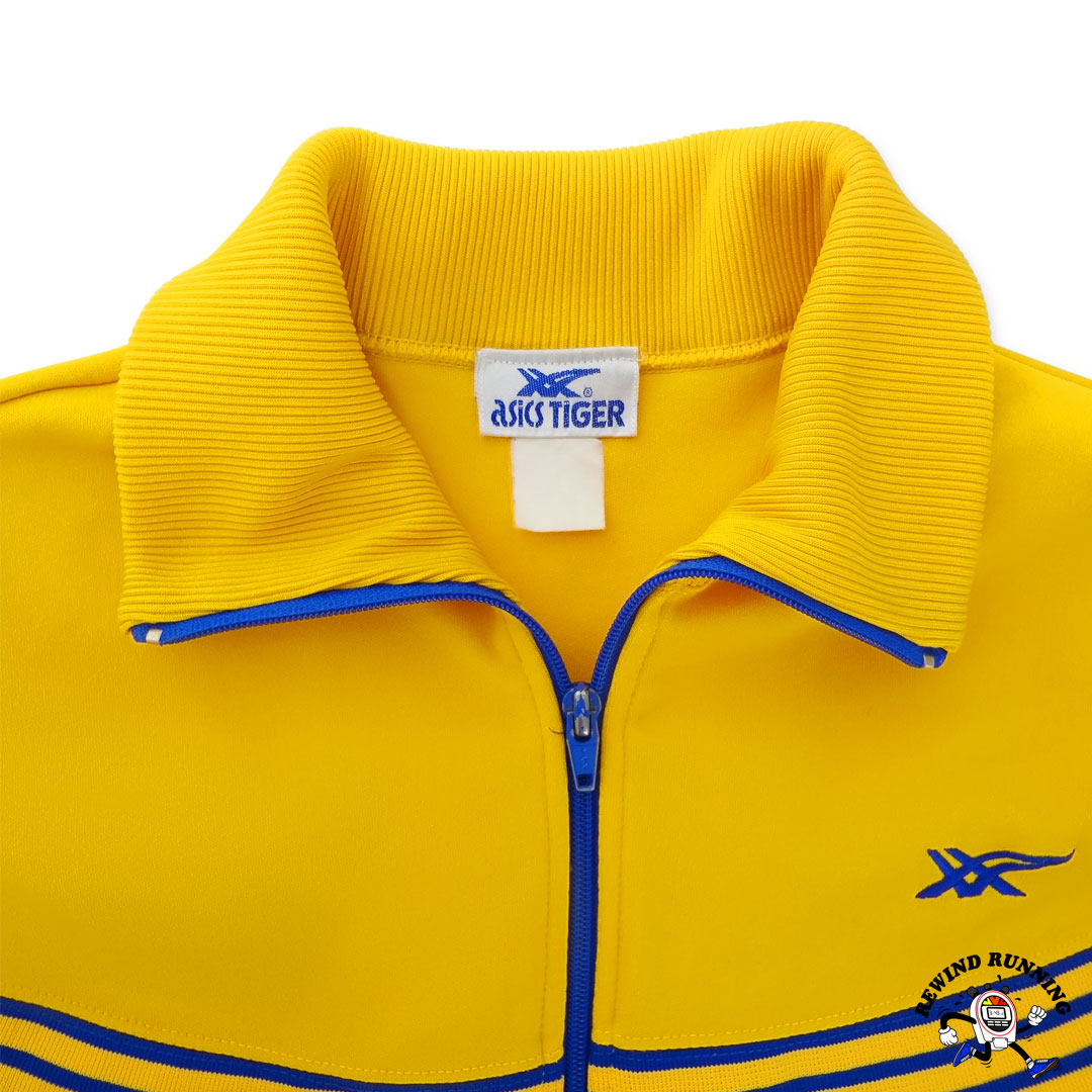 Asics Tiger Vintage 70s 80s Yellow and Blue Striped Bend Oregon Track Jacket Medium Label