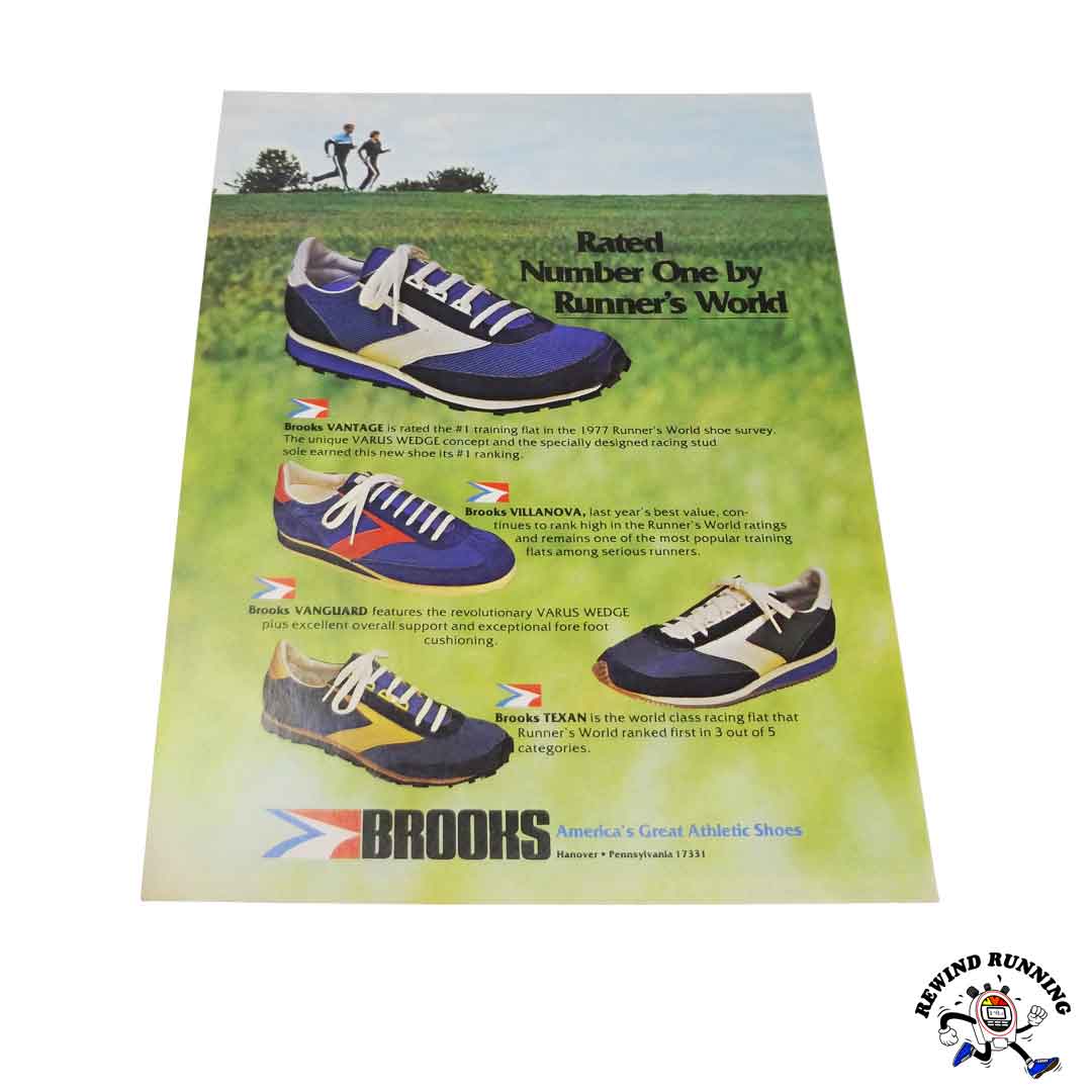 Brooks 1977 vintage Vantage, Villanova, Vanguard and Texan model sneakers ad