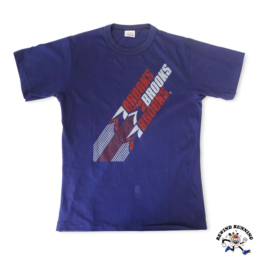 Brooks Running Vintage 80s Blue Logo T-Shirt Men's Medium