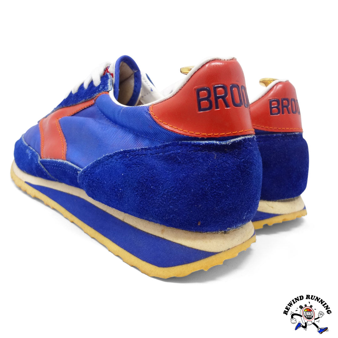 Brooks Super Villanova NOS Deadstock Vintage 70s Sneakers Running Shoes Men's Size 11 Blue Orange-Red heel