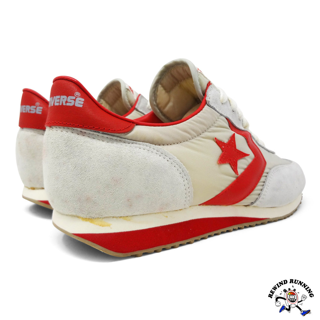 Converse 80s Gray and Red Vintage Running Shoes Sneakers rear 3-4 view