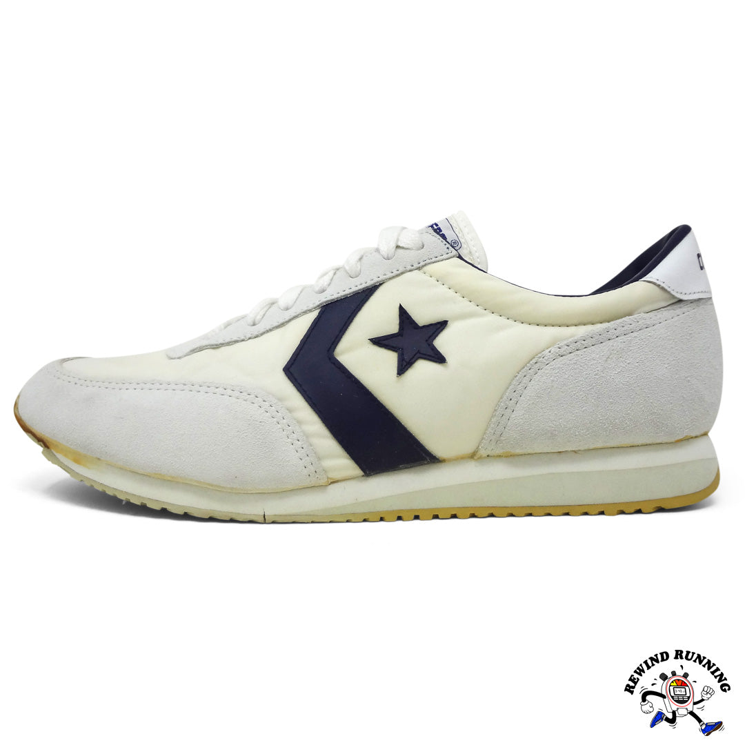 Converse Road Star 80s White and Navy Vintage Running Shoes Sneakers side profile view