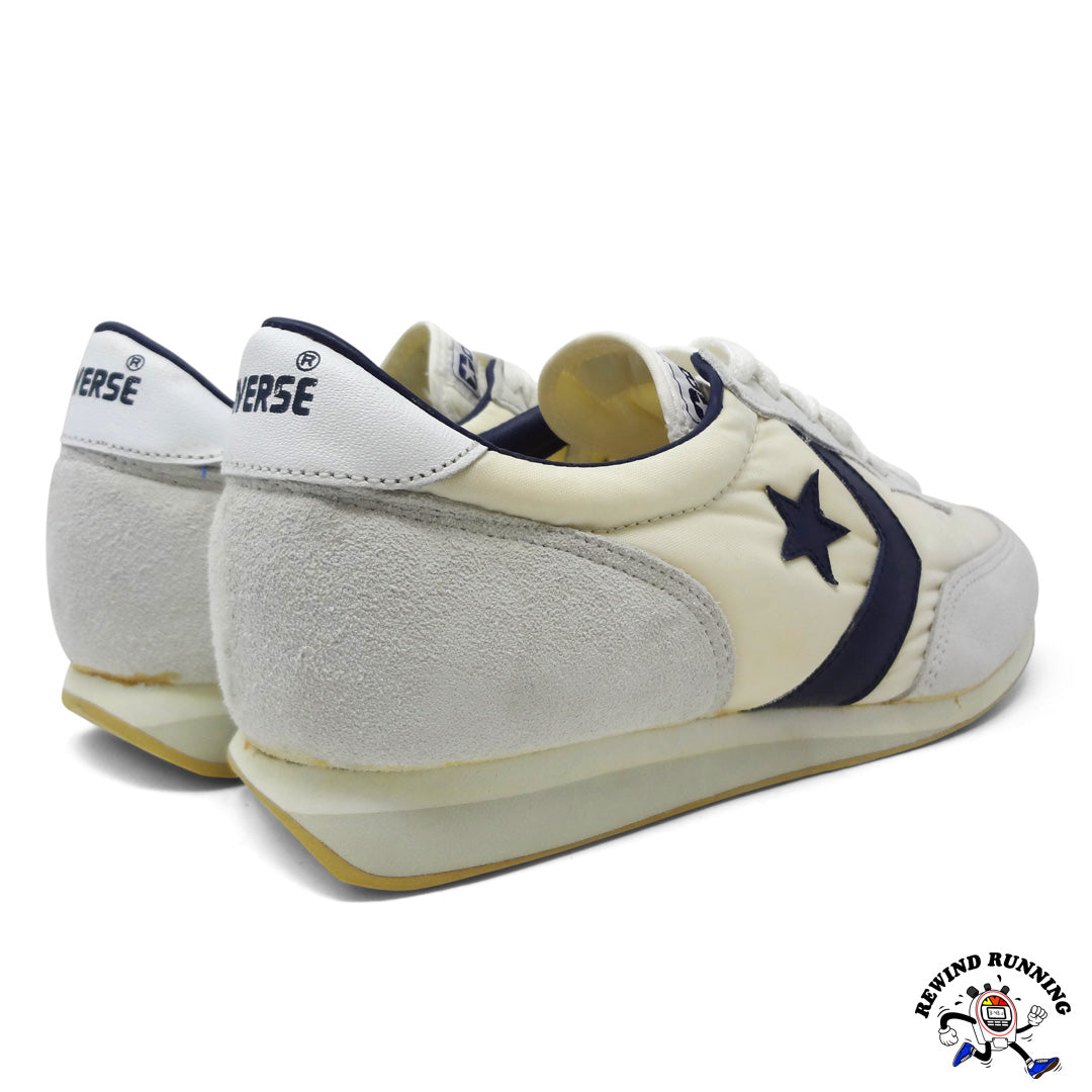 Converse Road Star 80s White and Navy Vintage Running Shoes Sneakers rear 3-4 view