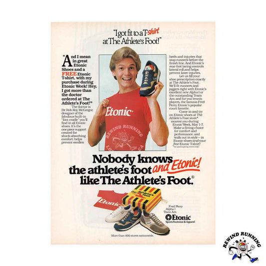 Etonic The Athlete's Foot running shoes 1983 vintage sneaker and T-shirt ad