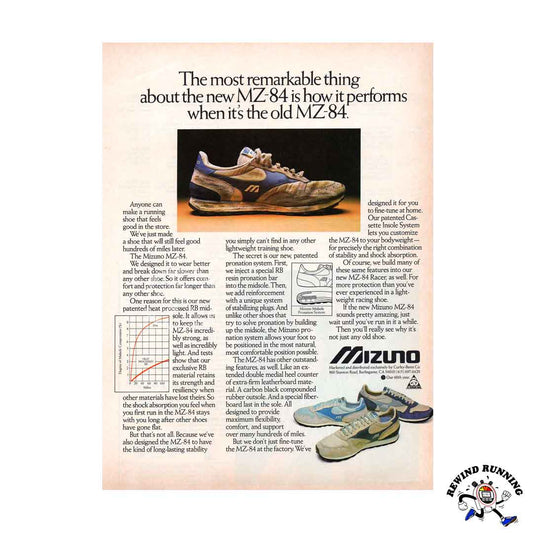 Mizuno 1984 vintage running shoe ad for the MZ-84 model sneakers