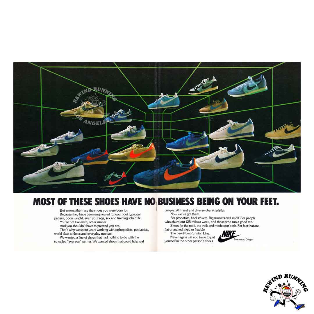 Nike 'Most of these shoes have no business being on your feet' various vintage sneaker ad from 1980