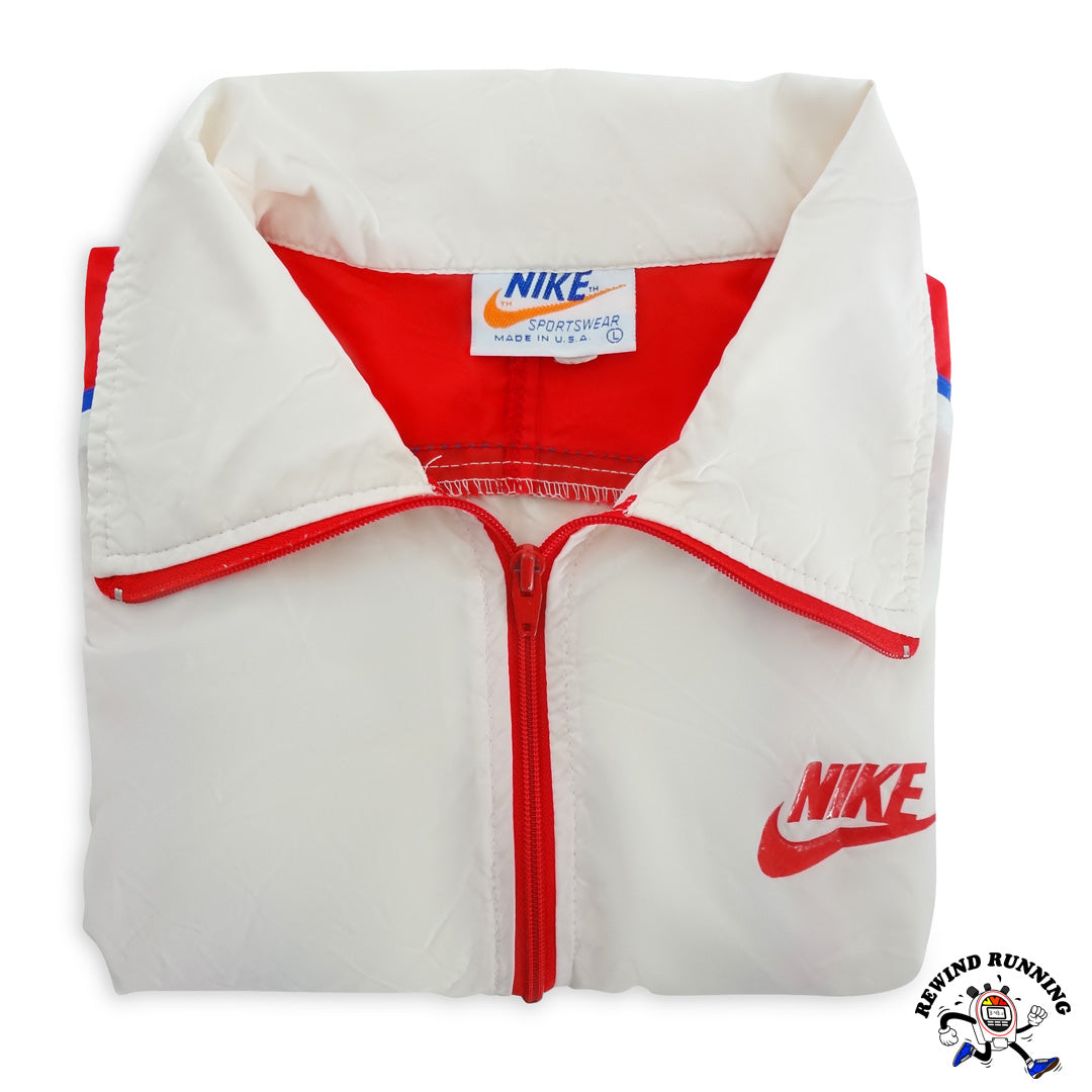 Nike OG Vintage 'Orange Tag' 1/4 Zip Pullover Windbreaker 70s 80s White Blue Orange Track Jacket Anorak folded
