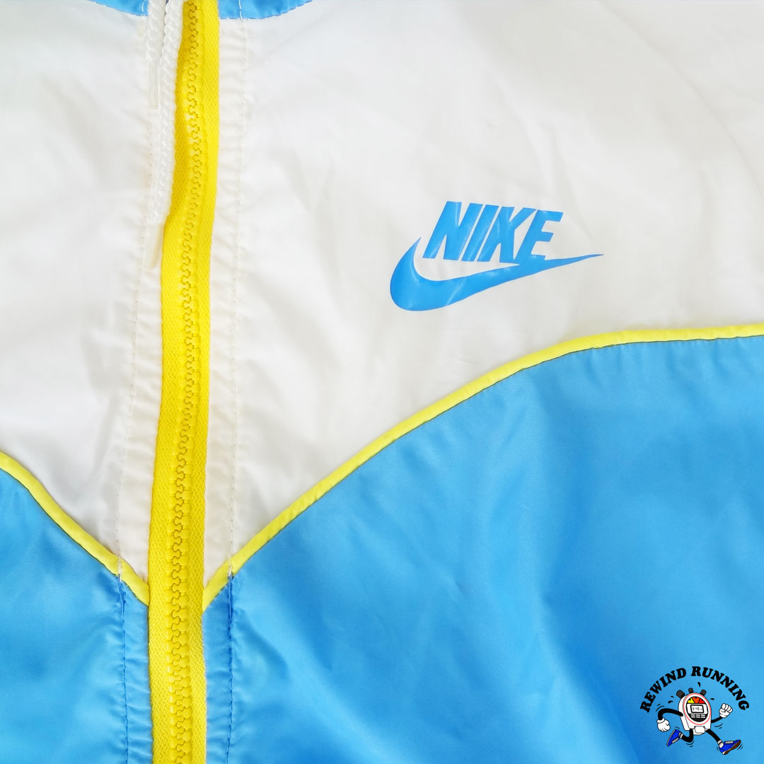 Nike 70s 80s OG Women's Vintage 'Orange Tag' Zip Windbreaker Blue White Yellow Track Jacket Medium Nike logo detail