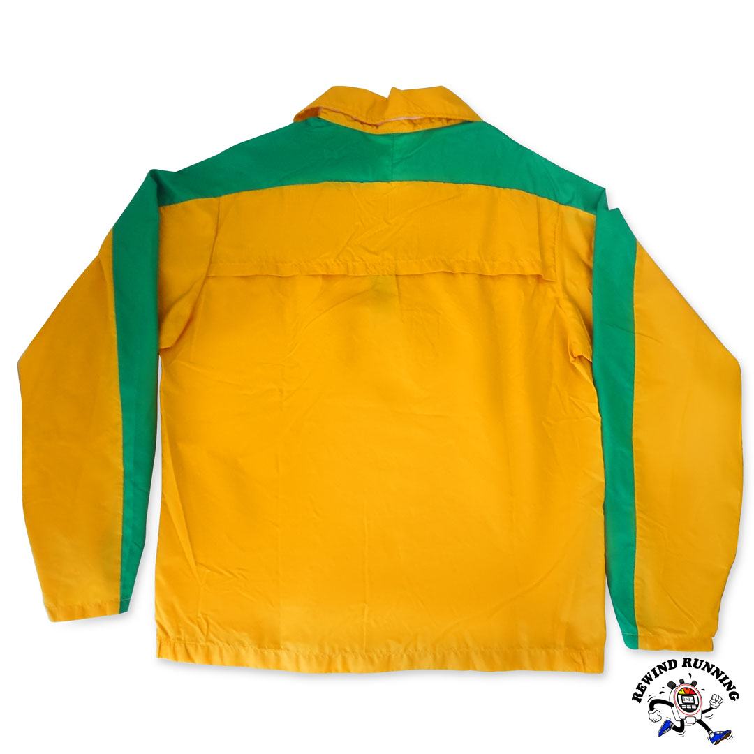 Nike OG Vintage 1/4 Zip Pullover Windbreaker 70s 80s 'Orange Tag' Yellow Green Track Jacket Anorak Large back flat lay