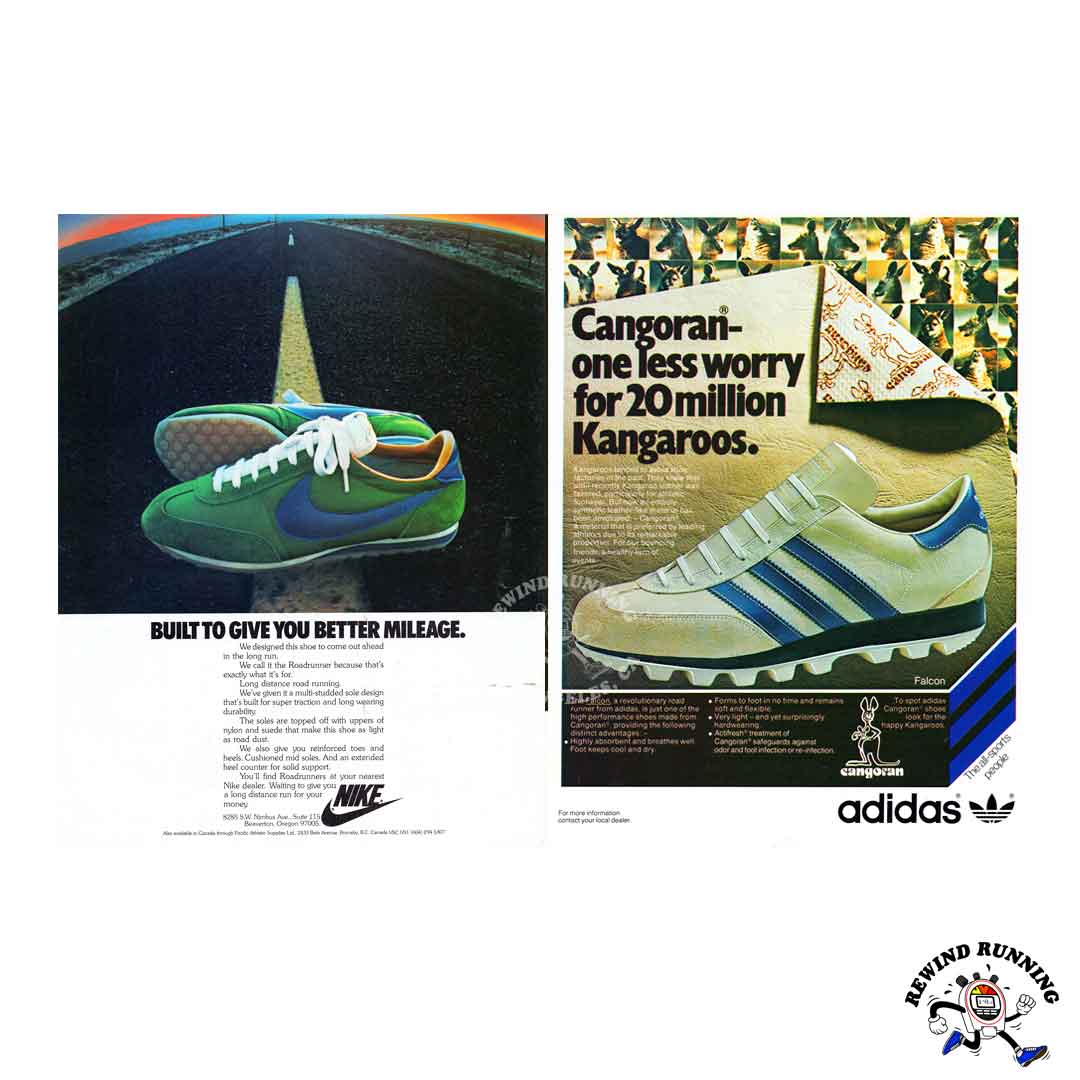 Nike Roadrunner & adidas Cangoran 1977 vintage sneaker ad