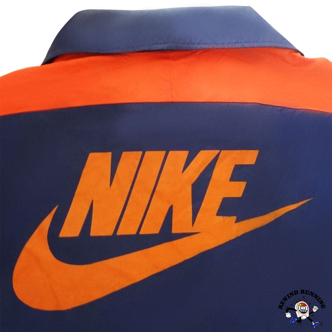 Nike OG Vintage 'Orange Tag' 1/4 Zip Pullover Windbreaker 70s 80s Blue Orange Track Jacket Anorak Back Nike Logo Detail