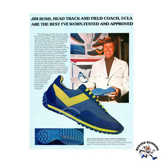 PONY Racer I VSD Jim Bush UCLA 1977 vintage sneaker ad