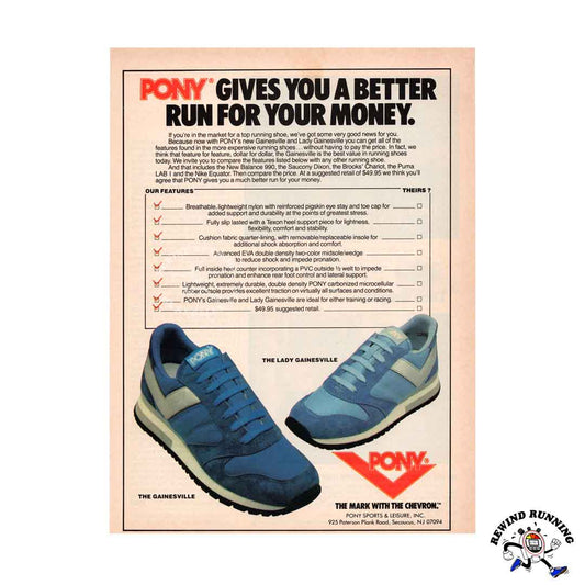 PONY Vintage 1984 Gainesville and Lady Gainesville Running Shoes Print Ad