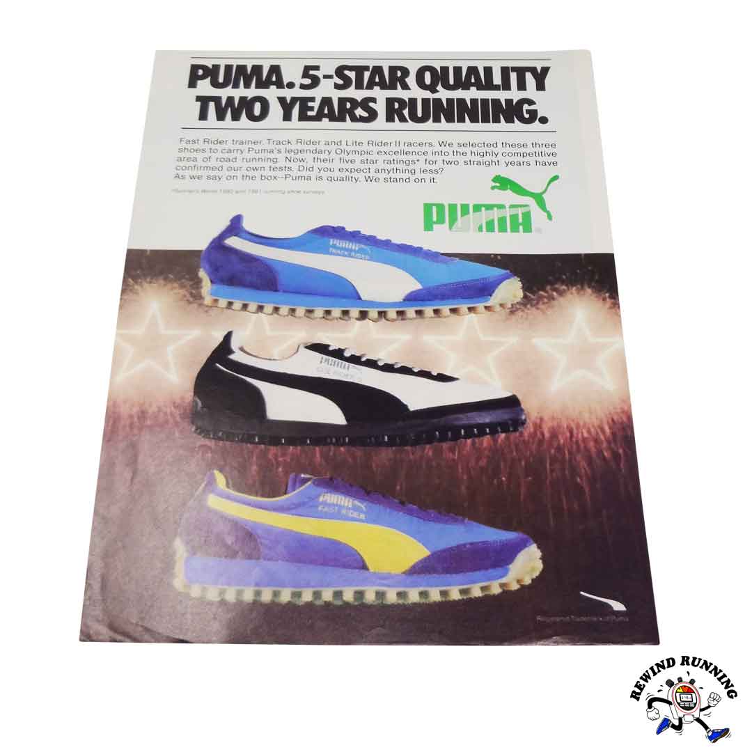 Puma Fast Rider, Track Rider and Lite Rider II Runner's World 5-Star 1980s vintage sneaker ad