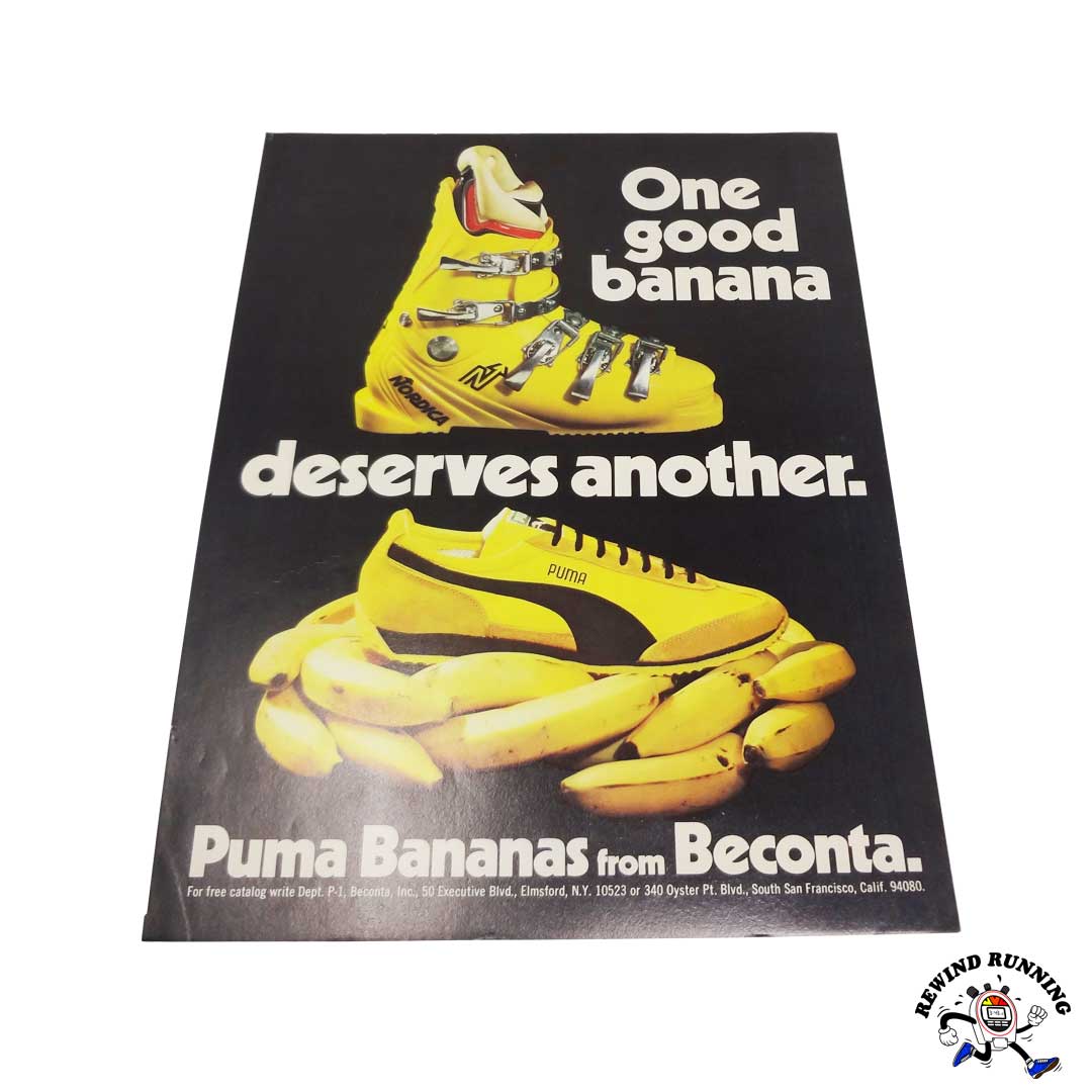 Puma Bananas 1973 vintage sneaker ad flat