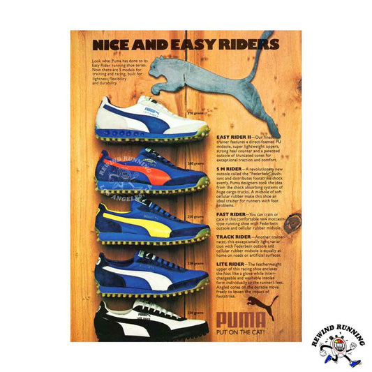 Puma 1979 Easy Rider II, S M Rider, Fast Rider, Track Rider and Lite Rider vintage ad