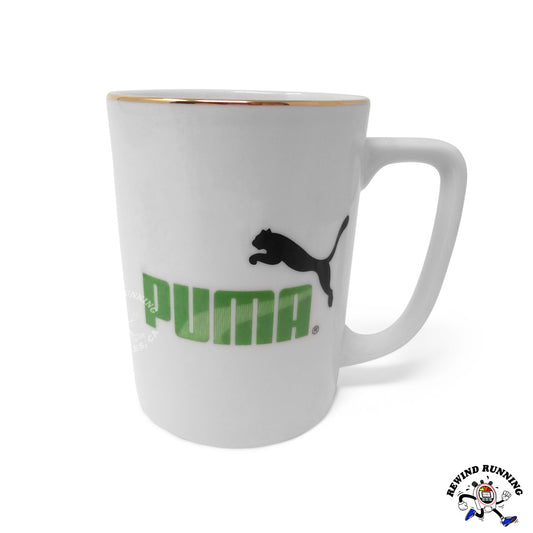 Puma Jumping Cat Logo Vintage NOS Ceramic Gold Rim Coffee Mug