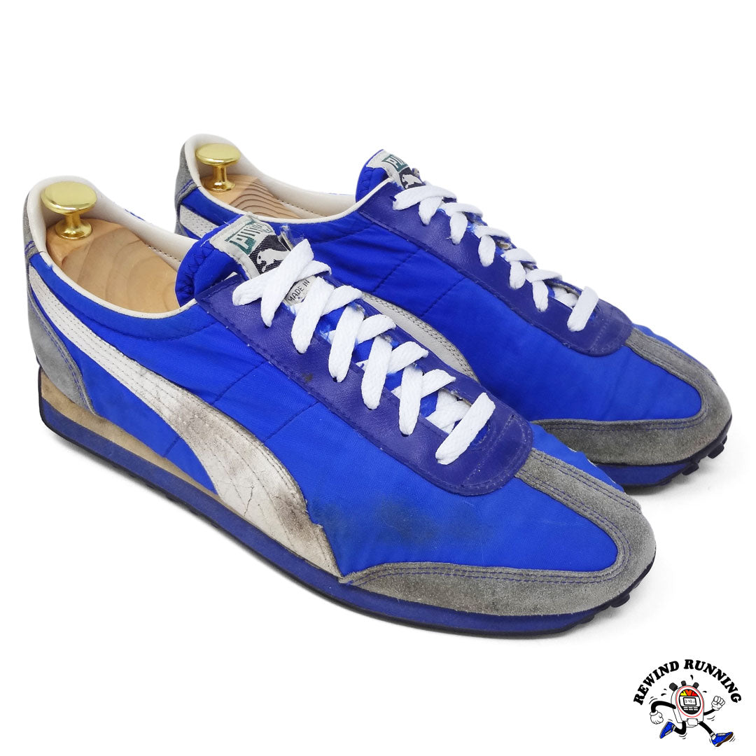 Puma Easy Rider Distressed Vintage 70s 80s Blue and White Running Shoes Sneakers Men's Size 10.5