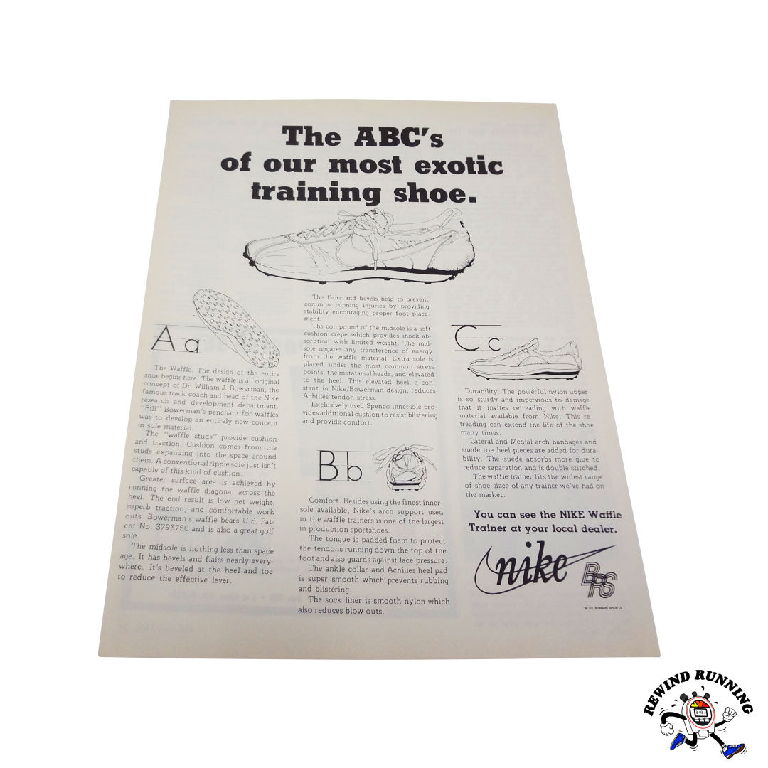 Nike Waffle Trainer 1976 vintage Blue Ribbon Sports sneaker ad photo