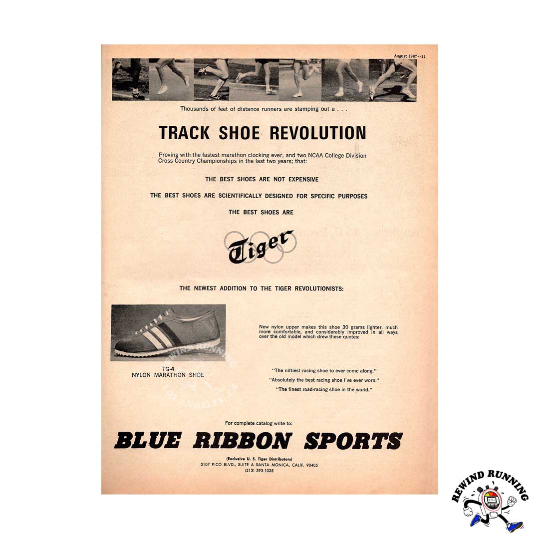 Track and Field News August 1967 magazine Asics Onitsuka Tiger Blue Ribbon Sports (early Nike) ad