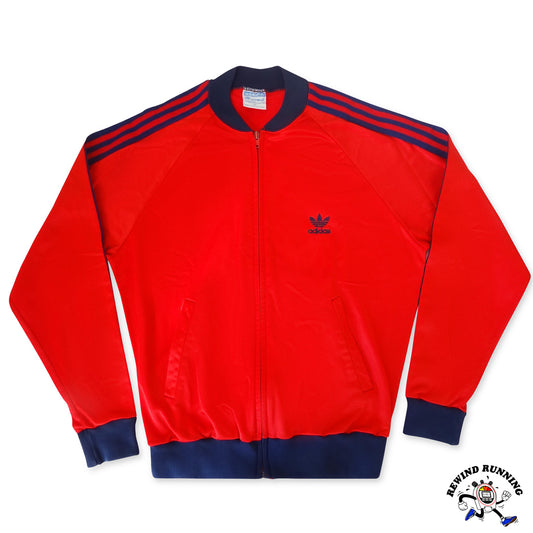 adidas ATP Keyrolan 3-Stripes Red Blue Vintage 70s 80s Track Jacket Trefoil USA Medium Front Flat
