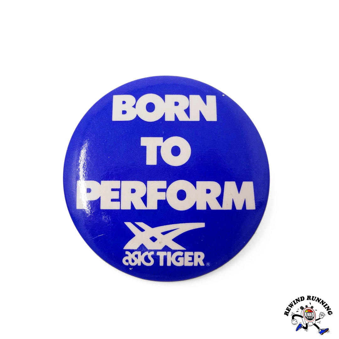 Asics Tiger vintage 1980s ‘Born To Perform’ Blue and White Pinback Button