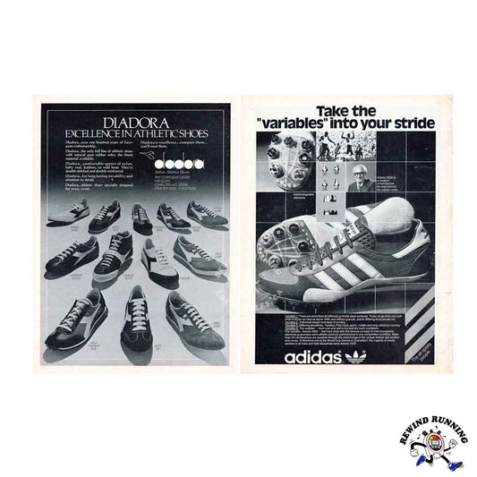 Diadora 'Excellence' and adidas adistar 2000 vintage sneaker ad from 1978